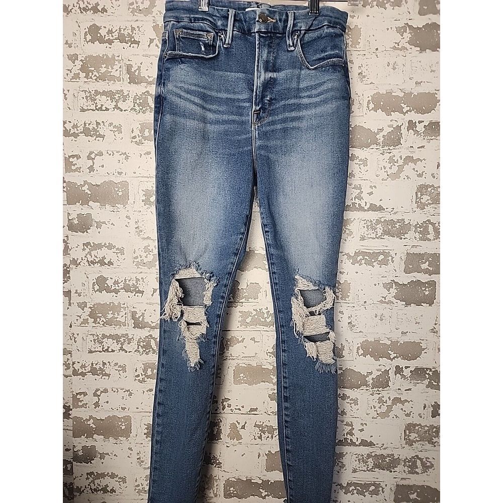 Good American Good Waist Jeans Womens 26x27 Blue Distress Skinny‎